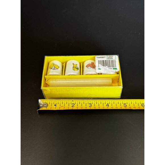 Vintage Target Mini Easter Taper Candles W/ Ceramic Holders Featuring Bunnies & - Picture 11 of 13